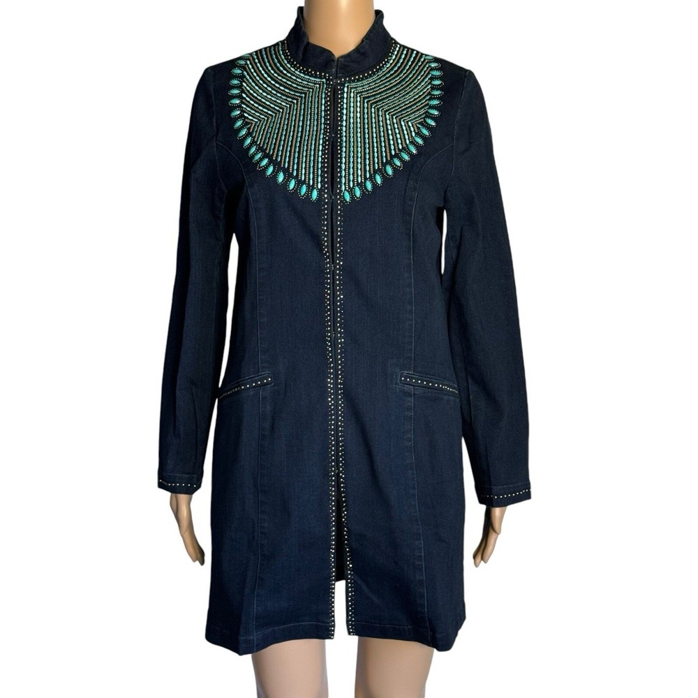 Midnight Velvet Women's Indigo Duster Coat Jacket Southwest Blue Size S